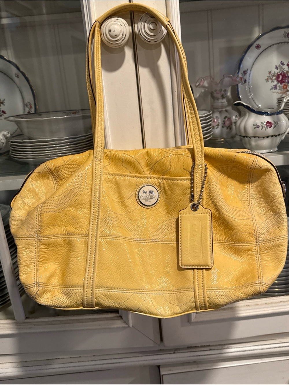 Coach Vintage Stitched Yellow Patent Leather  Shoulder  Purse